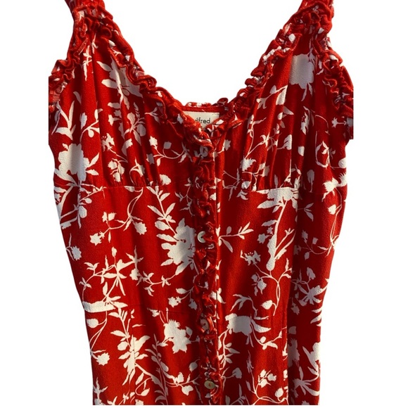 Aritzia Wilfred Lealia Red & White Floral Button Front Midi Dress Size 00 - Picture 8 of 13